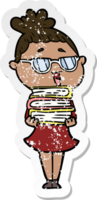 distressed sticker of a cartoon happy woman wearing spectacles png