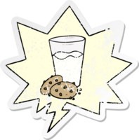 tecknad serie småkakor och mjölk med Tal bubbla bedrövad bedrövad gammal klistermärke png