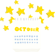 flat color illustration of calendar showing month of october png