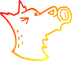 warm gradient line drawing of a cartoon howling wolf png