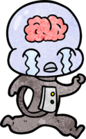 Cartoon Big Brain Alien weint beim Laufen png