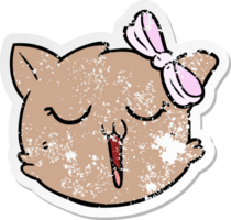 distressed sticker of a cartoon cat face png