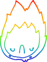 rainbow gradient line drawing of a cartoon unhappy flame png