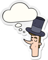 cartoon man wearing top hat with thought bubble as a printed sticker png