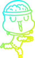 cold gradient line drawing of a happy cartoon robot running png