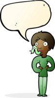 tecknad serie kvinna fastnar ut tunga med Tal bubbla png