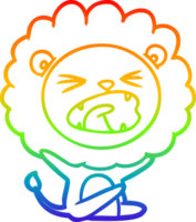 rainbow gradient line drawing of a cartoon lion throwing tantrum png