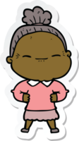 sticker of a cartoon peaceful old woman png