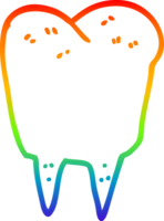 rainbow gradient line drawing of a cartoon tooth png