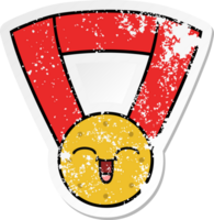 distressed sticker of a cute cartoon gold medal png