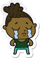 sticker of a cartoon tough woman crying png