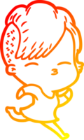 warm gradient line drawing of a cartoon squinting girl running png