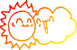 caldo pendenza linea disegno di un' cartone animato contento luce del sole e nube png