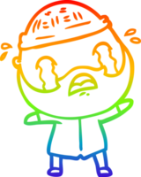 arco iris degradado línea dibujo de un dibujos animados barbado hombre llorando png