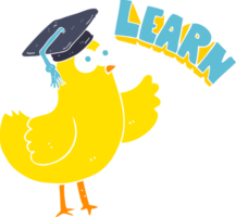 flat color illustration of bird with learn text png