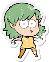 distressed sticker of a cartoon shocked elf girl png