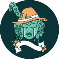 icon of crying half orc bard character face png