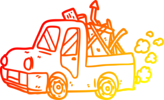 warm gradient line drawing of a old truck full of junk png