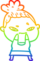 rainbow gradient line drawing of a cartoon woman png