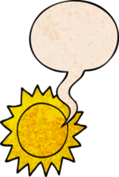 cartoon sun with speech bubble in retro texture style png