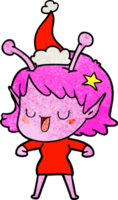 happy alien girl hand drawn textured cartoon of a wearing santa hat png