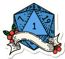 sticker of a natural one d20 dice roll png