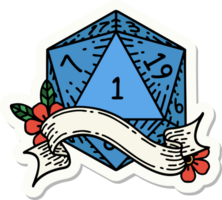 sticker van een natuurlijk een d20 Dobbelsteen rollen png