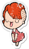 distressed sticker of a cute cartoon girl with hipster haircut png
