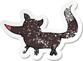 autocollant rétro en détresse d'un petit loup de dessin animé png