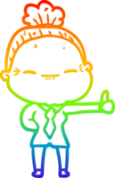 rainbow gradient line drawing of a cartoon peaceful old woman png