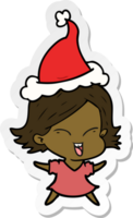 happy hand drawn sticker cartoon of a girl wearing santa hat png