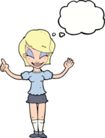 cartoon pretty girl with idea with thought bubble png