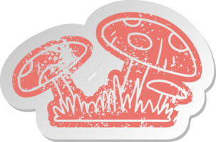 distressed old cartoon sticker of a toad stool png