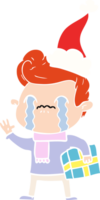 hand drawn flat color illustration of a man crying wearing santa hat png