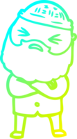 cold gradient line drawing of a cartoon man with beard png