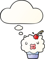cartoon cupcake with thought bubble in smooth gradient style png
