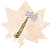 cartoon axe with speech bubble in grunge distressed retro textured style png
