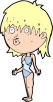 cartoon woman in swimsuit shrugging shoulders png