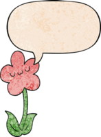 dessin animé fleur avec discours bulle dans rétro texture style png