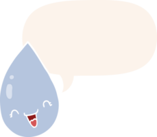 cartoon raindrop with speech bubble in retro style png