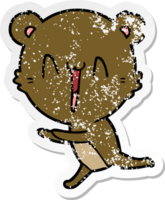 distressed sticker of a running bear cartoon png
