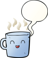 linda café taza dibujos animados con habla burbuja en suave degradado estilo png