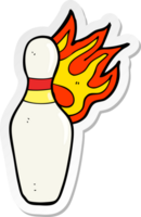 sticker van een cartoon bowling kegel in brand png