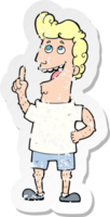 retro distressed sticker of a cartoon happy man png