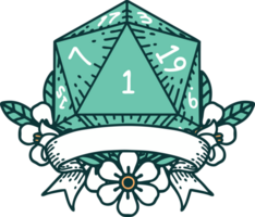 estilo de tatuaje retro natural uno d20 tirada de dados png