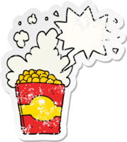 dessin animé pop corn avec discours bulle affligé affligé vieux autocollant png