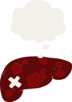 cartoon unhealthy liver with thought bubble in retro style png