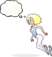 cartoon flying woman with thought bubble png