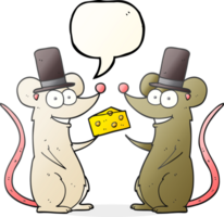 hand drawn speech bubble cartoon mice with cheese png