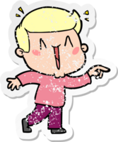 distressed sticker of a cartoon excited man png